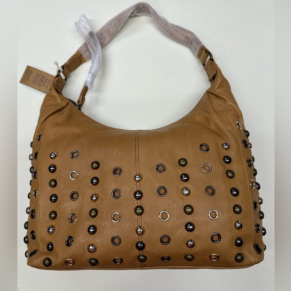 NWT $225 American Leather Co Soho Grommet Leather Hobo Bag CAFE LATTE